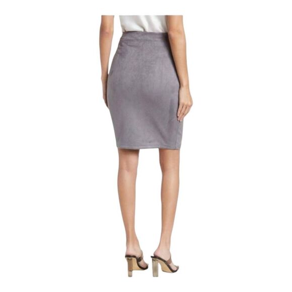 Susana Monaco -1908 NWT Sand Beige Faux Suede Pull On Above Knee Pencil Skirt M - Picture 3 of 9